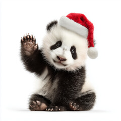 Obraz premium Cute penguin holding pine branch for Christmas season