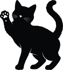 Charming black cat silhouette waving paw playful domestic feline icon artistic rendering isolated on transparent background