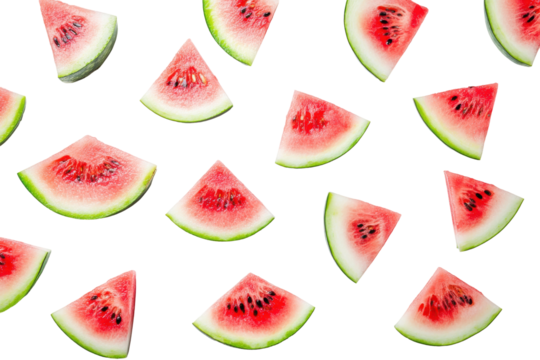 Fresh slices of watermelon isolated on transparent background. Melon slices isolated on white background.