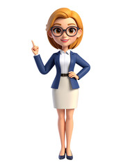 Confident businesswoman with glasses pointing up, ready to present ideas and solutions with professionalism and style.