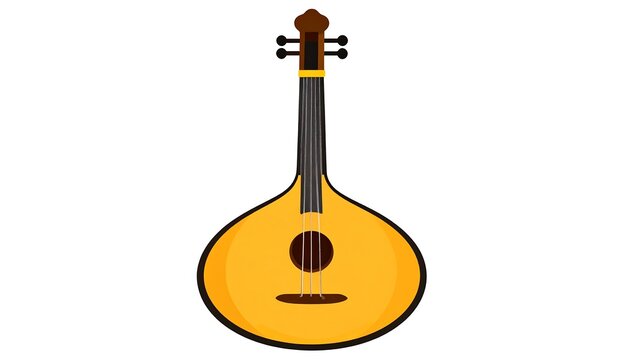Cartoon illustration of a pear-shaped stringed instrument with a dark brown headstock on a white background