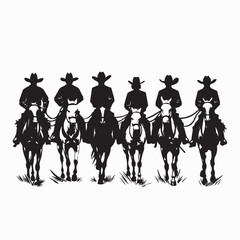 Western Cowboy Group Riding Horses Vector Design