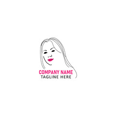 Elegant Woman Profile with Flowing Wavy Hair Line Art Logo