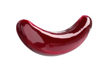 Glossy red crescent shaped object isolated on transparent background.