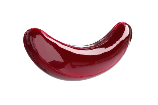 Glossy red crescent shaped object isolated on transparent background.