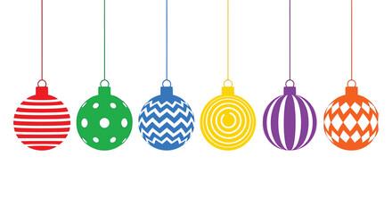 Six colorful festive christmas ornaments hanging isolated white holiday decoration vector