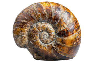 Detailed close up of a large seashell isolated on transparent background. River snail isolated on white background.