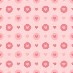 Seamless Pink Heart Pattern with Circles for Background, Wrapping and Prints