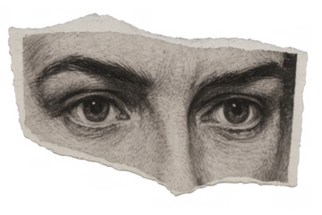 Observing eyes from vintage torn paper creating a surveillance, privacy, and watching concept on transparent background