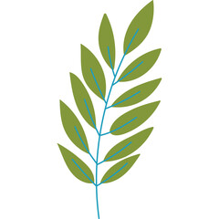 Green leaf branch with blue veins on a transparent white background simple illustration