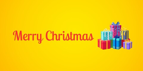 Fototapeta premium Merry Christmas Greeting with Gift Boxes on Yellow Background