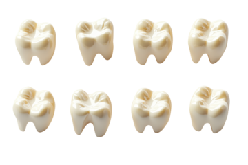 Realistic human molar teeth isolated on transparent background. Set of dental premolar teeth isolated on white background, 3d rendering.