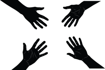 Fotobehang Abstract Hands silhouette illustration, four palms inward, unity connection, teamwork collaboration, communication concept, diversity support, abstract design, black art composition  © Amelia's orld