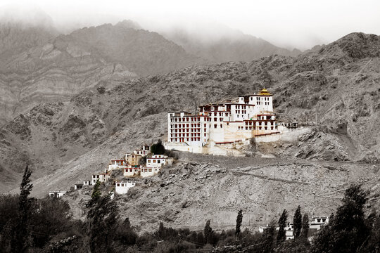Beautiful view of a Monestry, mountaints and landsscape of Ladakh, India