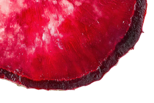 Oval shaped deep pink beetroot isolated on transparent background. Slice of beetroot isolated on white background.