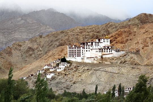 Beautiful view of a Monestry, mountaints and landsscape of Ladakh, India