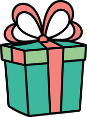 Silhouette vector of doodle gift box with bow and ribbon outline, isolated on white.