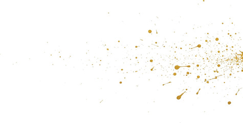 Golden paint splatter background abstract design element with grunge texture isolated on white