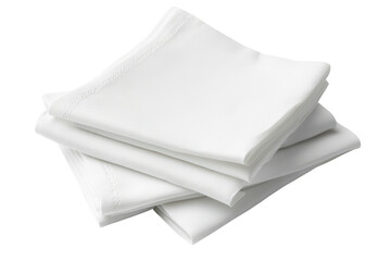 Stack of folded white cloth napkins isolated on transparent background. White folded paper napkins isolated on white background.