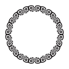 Ornate black circle floral frame on a white background. Vector illustration.