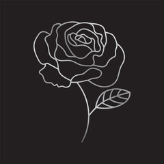 A hand-drawn rose with a continuous line. A silver rose on a dark background. Vector illustration