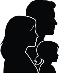 Silhouette family walking, parents with child, mother father daughter, family bond, parenting concept, lifestyle illustration, togetherness, social theme,  