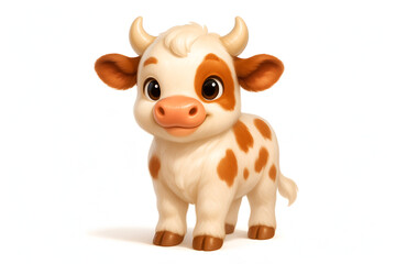 Fototapeta premium Adorable cartoon calf or baby cow standing cute chibi farm animal illustration isolated white background