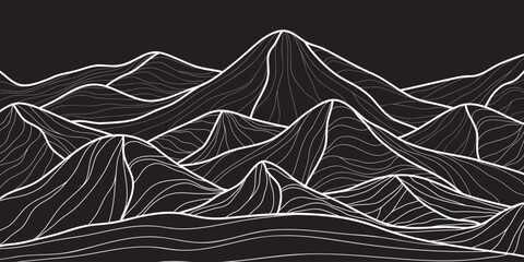 Mountain line art background, luxury wallpaper design for covers, invitation backgrounds, packaging designs, wall art and prints. Vector illustration.