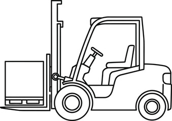 Industrial forklift vehicle outline for logistics and warehousing operations and heavy machinery transportation isolated on transparent background