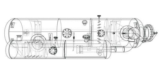 Technical Blueprint of Industrial Tank. Vector