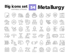 Metallurgy line icons set. Science about metal properties. Steelmaking technology development. Heavy industry. Isolated vector outline illustrations. Thin lineart iconset symbols. Editable stroke