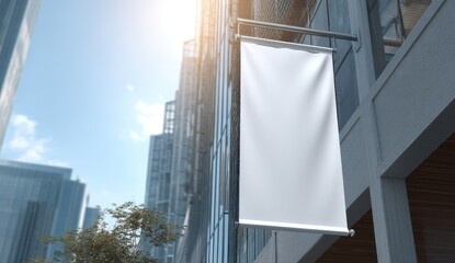 Stylish photo of blank vertical banner hanging on a building facade