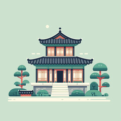 flat illustration of a traditional Korean house