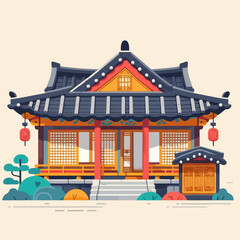 flat illustration of a traditional Korean house