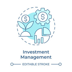 Investment management soft blue concept icon. Statistical metrics for data analysis. Business progress tracking. Round shape line illustration. Abstract idea. Graphic design. Easy to use