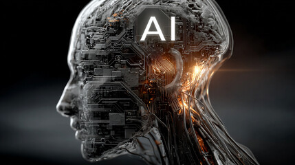 Artificial intelligence brain with glowing circuits.