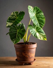 Alocasia variegated in the tree pot