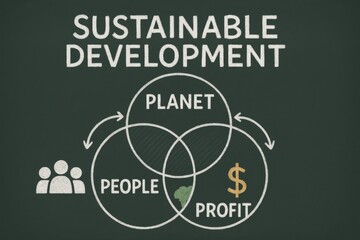 Sustainable Development Concept Diagram Focused on Three Core Elements: Planet, People, and Profit