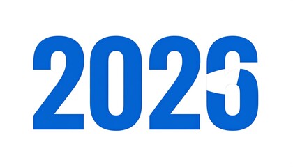 Bold, blue year '2026' on stark white background. Simple and clear date visualization