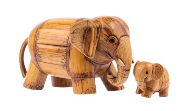 Handwoven Bamboo Elephant Figure – isolated on transparent background