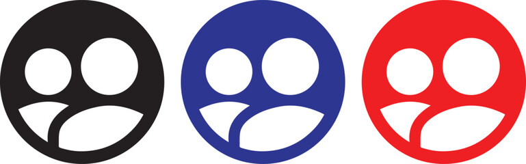 minimal geometric human avatar face icons, black and white design, blue and red circles, simple graphic design