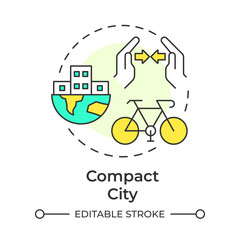 Compact city multi color concept icon. High density mixed use neighborhoods. Sustainable urban development. Round shape line illustration. Abstract idea. Graphic design. Easy to use in booklet
