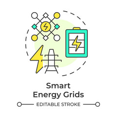 Smart energy grids multi color concept icon. Modern electricity networks. Sustainable urban development. Round shape line illustration. Abstract idea. Graphic design. Easy to use in booklet