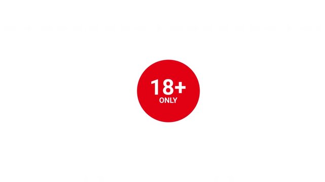 18 plus only sign icon animation on white background. 4K video