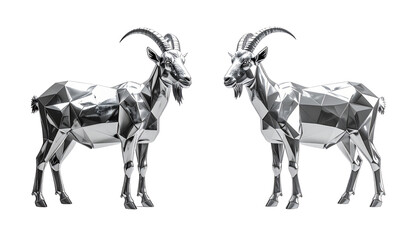 Decorative Silver Goat Statue for Interior Isolated