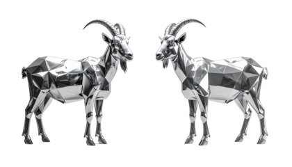 Decorative Silver Goat Statue for Interior Isolated