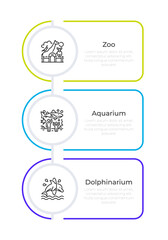 Zoos and aquariums infographic rounded shapes vertical. Meeting wild animals in theme parks. Editable thin line icons diagram process with 3 steps. Montserrat-SemiBold, Regular fonts used