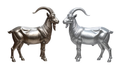 Shiny Chrome Goat Sculpture Isolated on White