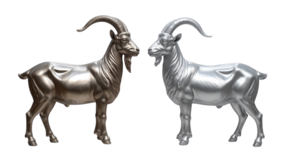 Shiny Chrome Goat Sculpture Isolated on White