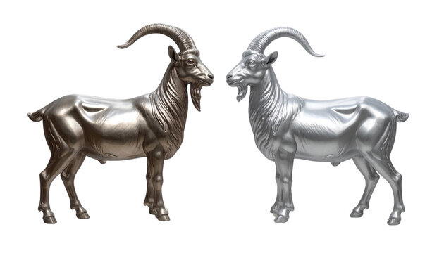 Shiny Chrome Goat Sculpture Isolated on White